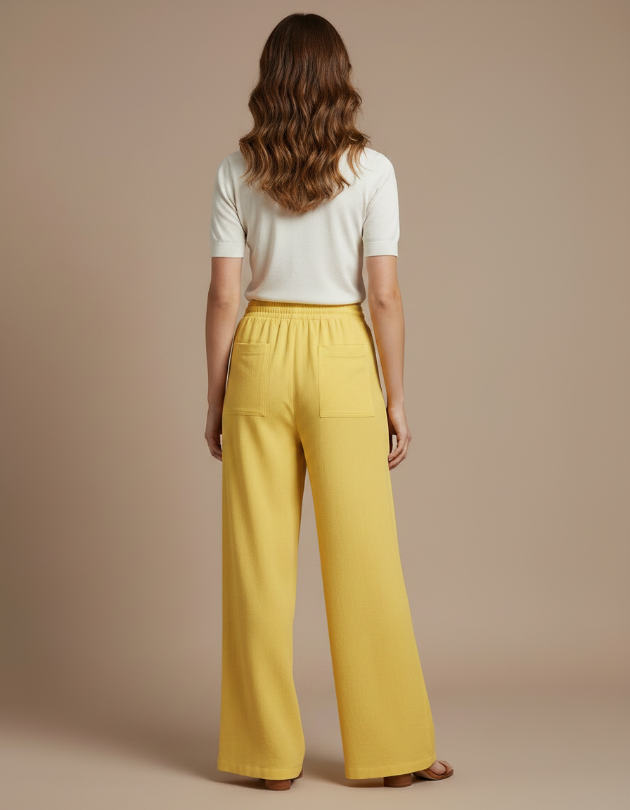 Pantalon Chino Jaune Ample Fluide Décontracté Femme - Lin - vue 2