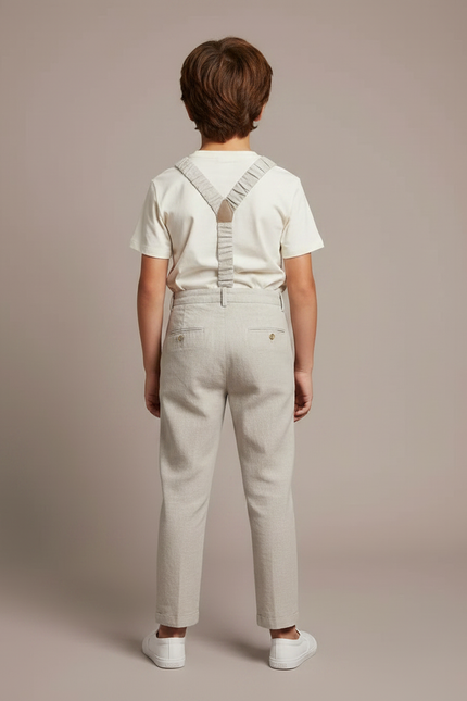 Pantalon Chino Gris Clair Lin Plissé Élégant Garçon - vue 2
