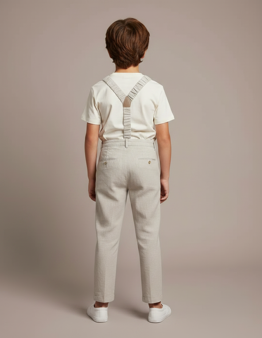 Pantalon Chino Gris Clair Lin Plissé Élégant Garçon - vue 2