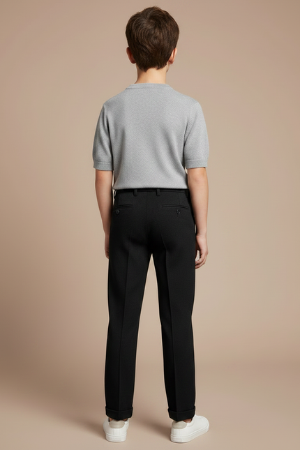 Pantalon Chino Noir Coupe Droite Garçon Simple - Gabardine - vue 2