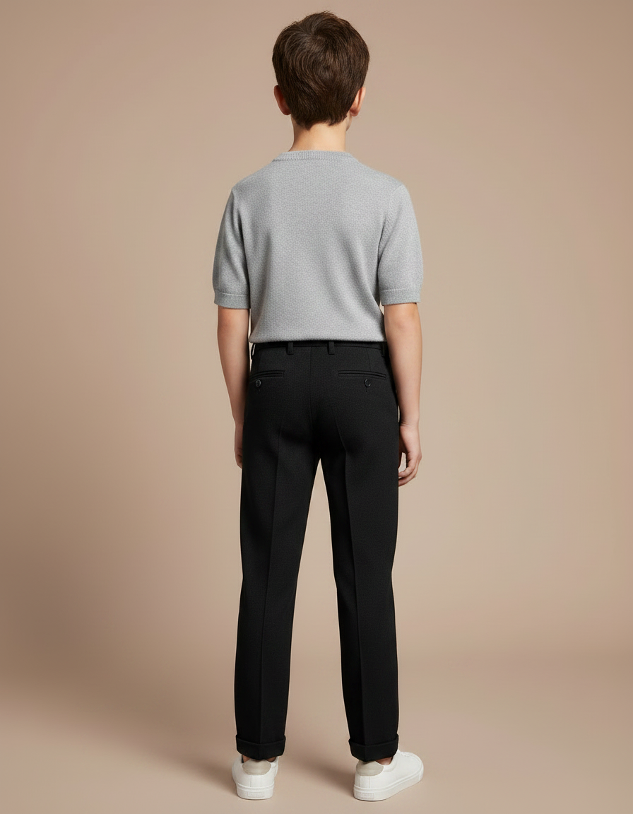 Pantalon Chino Noir Coupe Droite Garçon Simple - Gabardine - vue 2