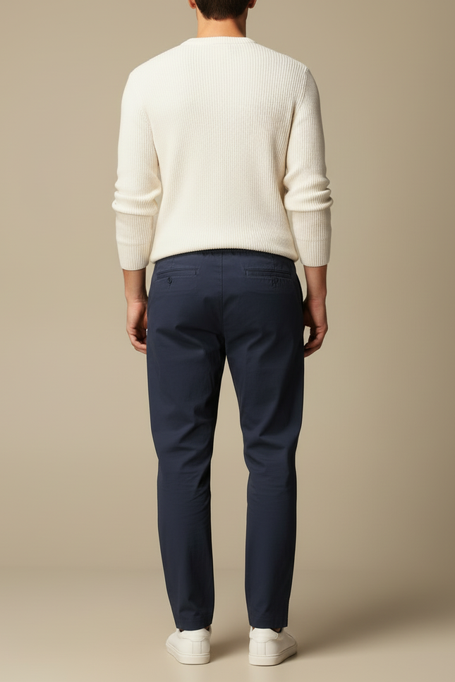 Pantalon Chino Bleu Marine Coton Décontracté Cordon Homme - vue 2