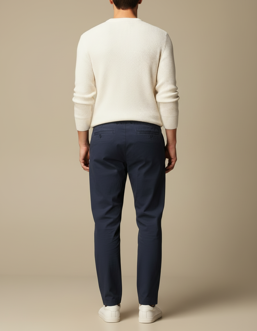 Pantalon Chino Bleu Marine Coton Décontracté Cordon Homme - vue 2