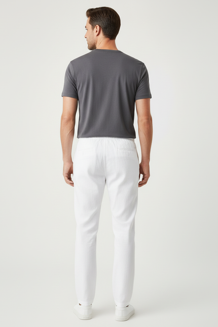 Pantalon Chino En Lin - Blanc - vue 2