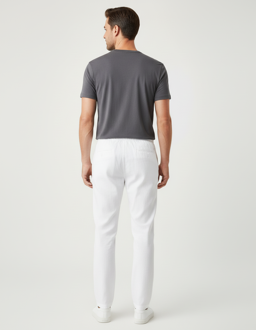 Pantalon Chino En Lin - Blanc - vue 2
