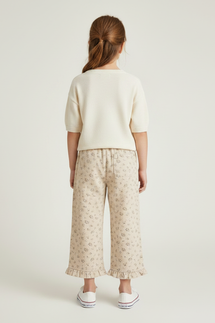 Pantalon Chino Beige Côtelé Ample Imprimé Floral Fille - Cordé - vue 2