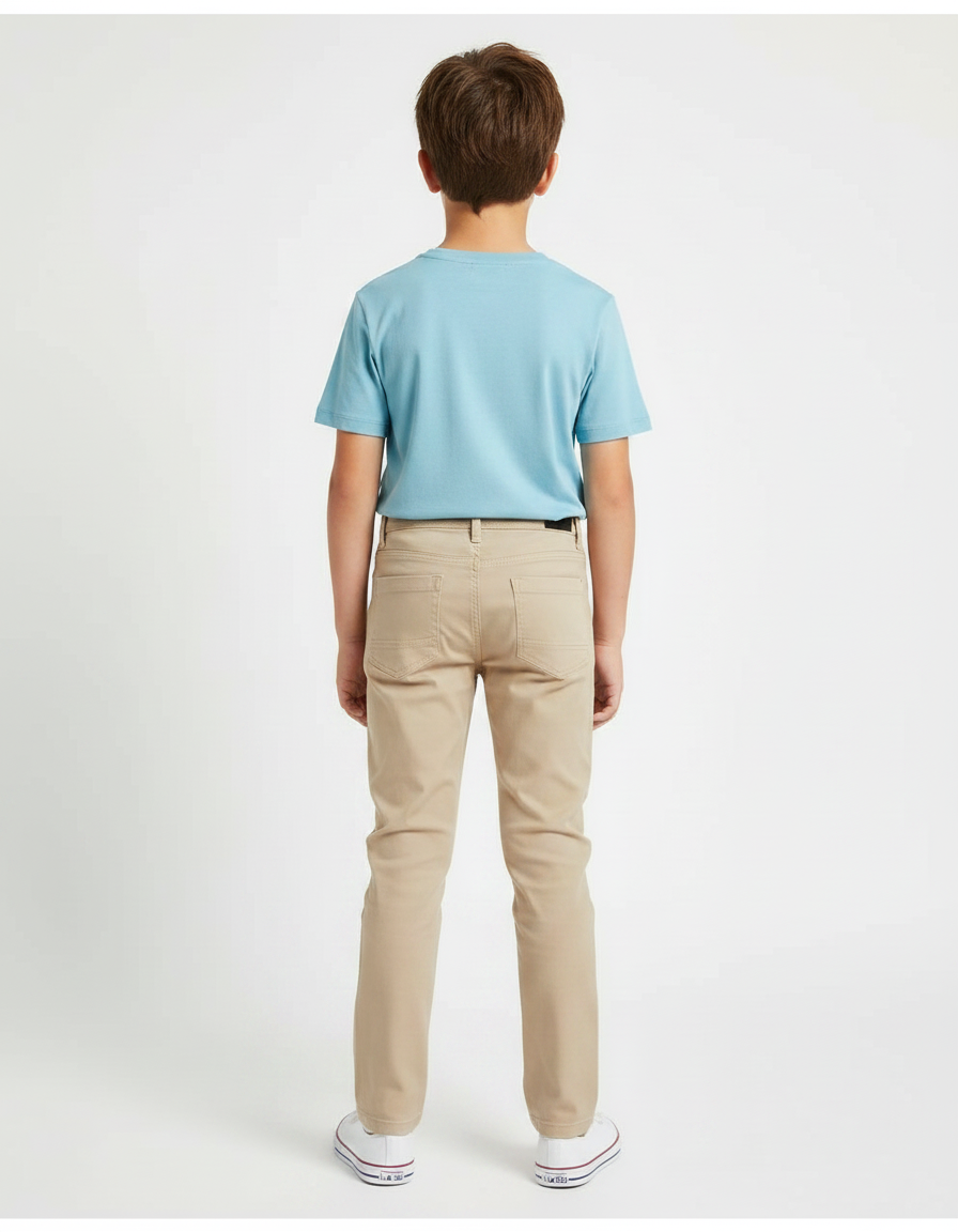 Pantalon Chino Beige Coton Slim Décontracté Garçon - vue 2