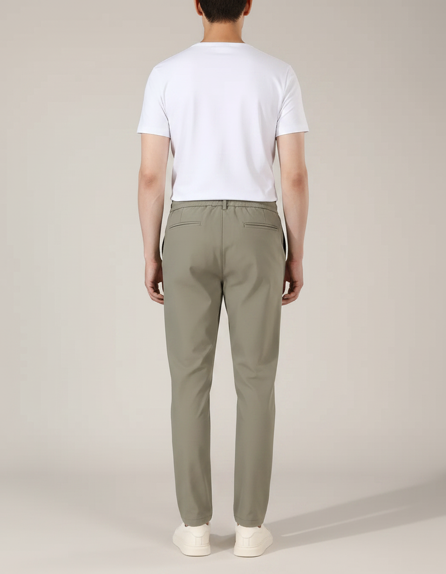 Pantalon Chino Kaki Cordon Élastique Confortable Droit - Polyester - vue 2