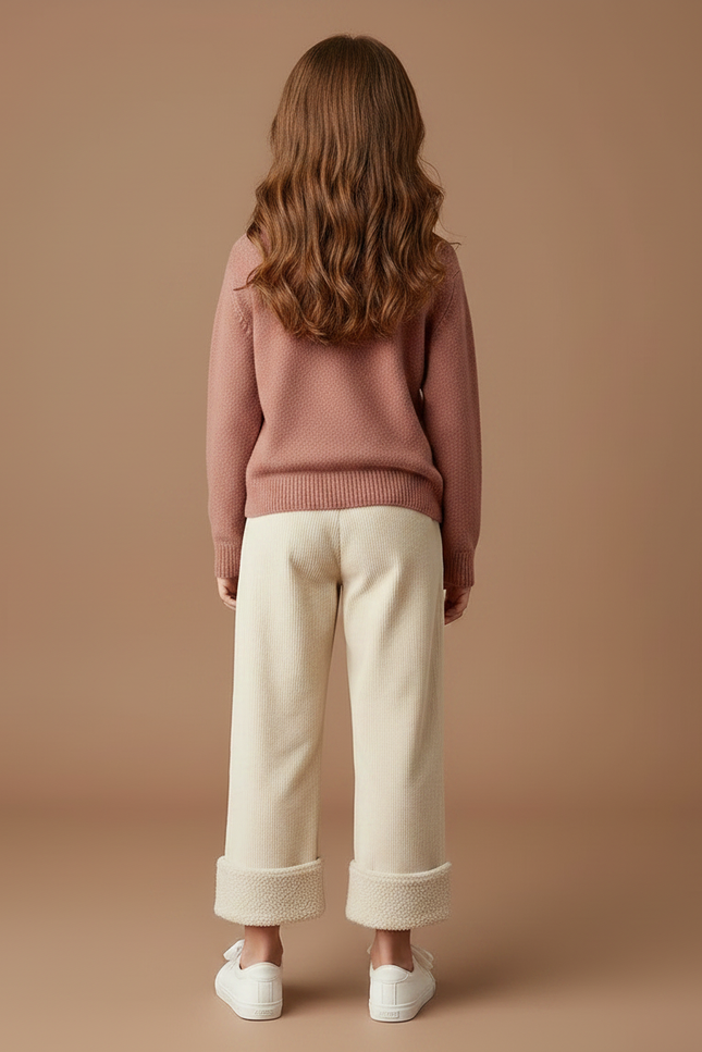 Pantalon Chino Écru Velours Côtelé Doublé Sherpa Enfant - Beige Cordé - vue 2