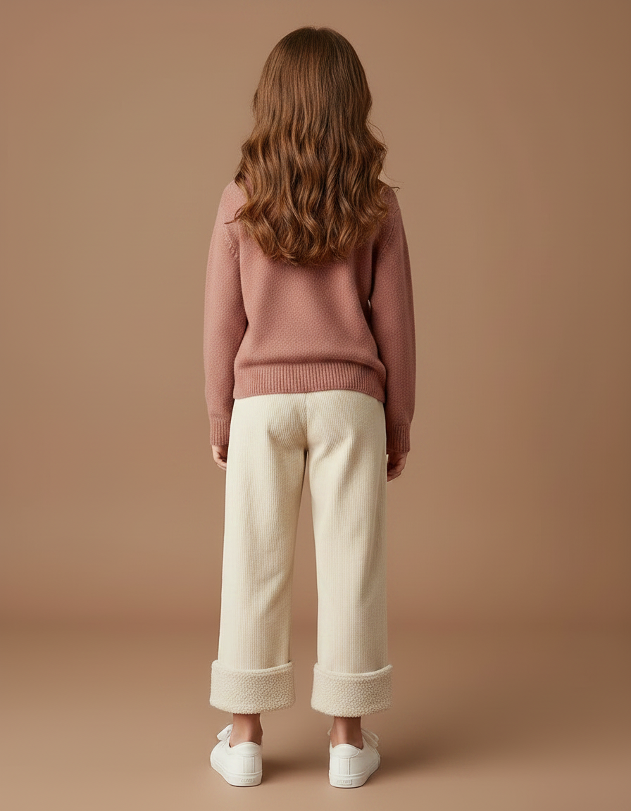 Pantalon Chino Écru Velours Côtelé Doublé Sherpa Enfant - Beige Cordé - vue 2