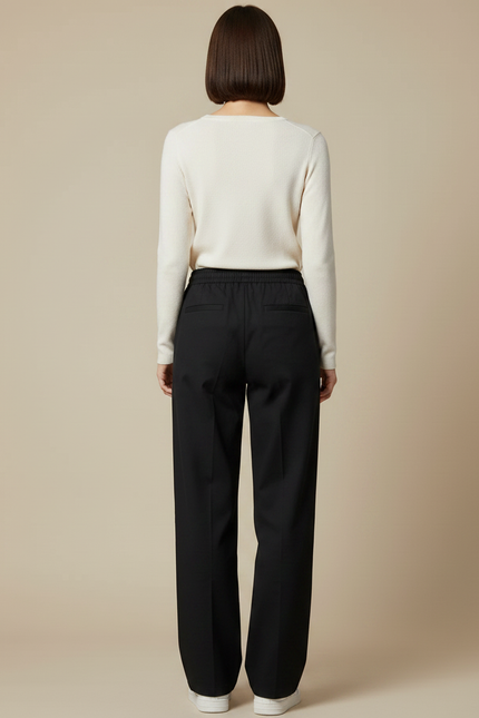 Pantalon Chino Noir Ample Fluide Décontracté Femme - Polyester - vue 2