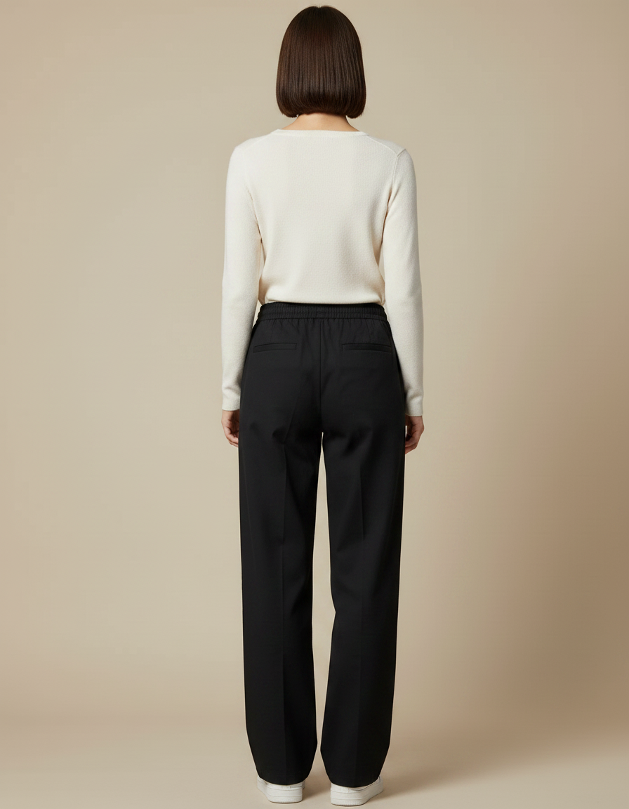 Pantalon Chino Noir Ample Fluide Décontracté Femme - Polyester - vue 2