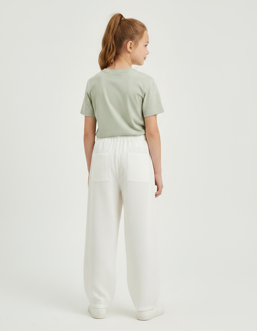Pantalon Chino Blanc Ample Lin Enfant Décontracté - vue 2