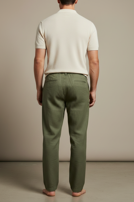 Pantalon Chino Vert Olive Lin Ample Décontracté Homme - Kaki - vue 2