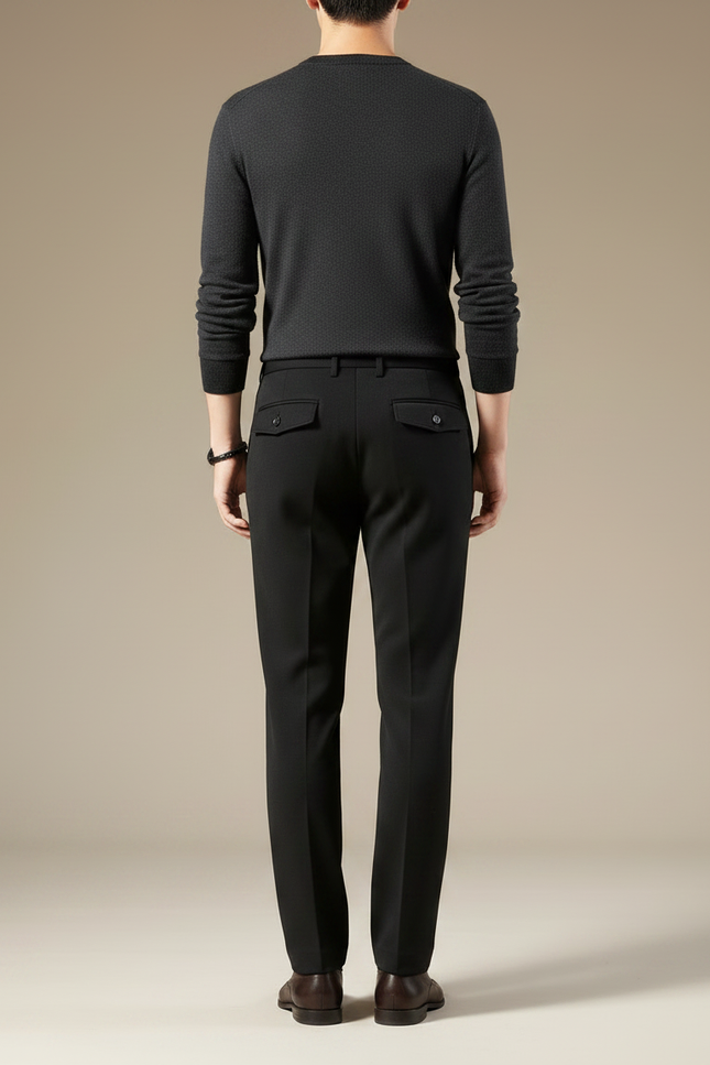 Pantalon Chino Noir Plissé Droit Formel Homme Élégant - Gabardine - vue 2