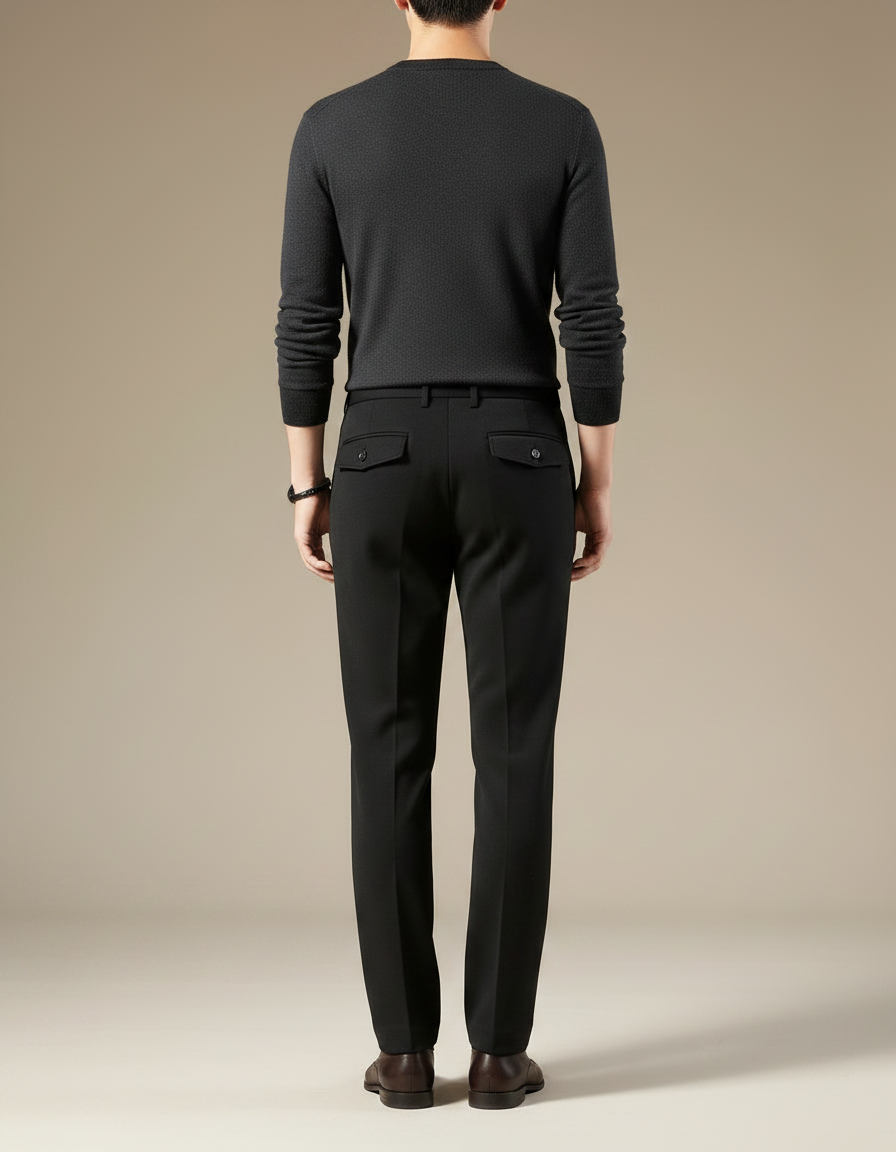 Pantalon Chino Noir Plissé Droit Formel Homme Élégant - Gabardine - vue 2