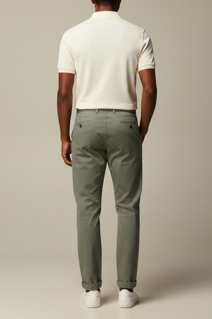 Pantalon Chino Kaki Coton Droit Tapered Homme - vue 2