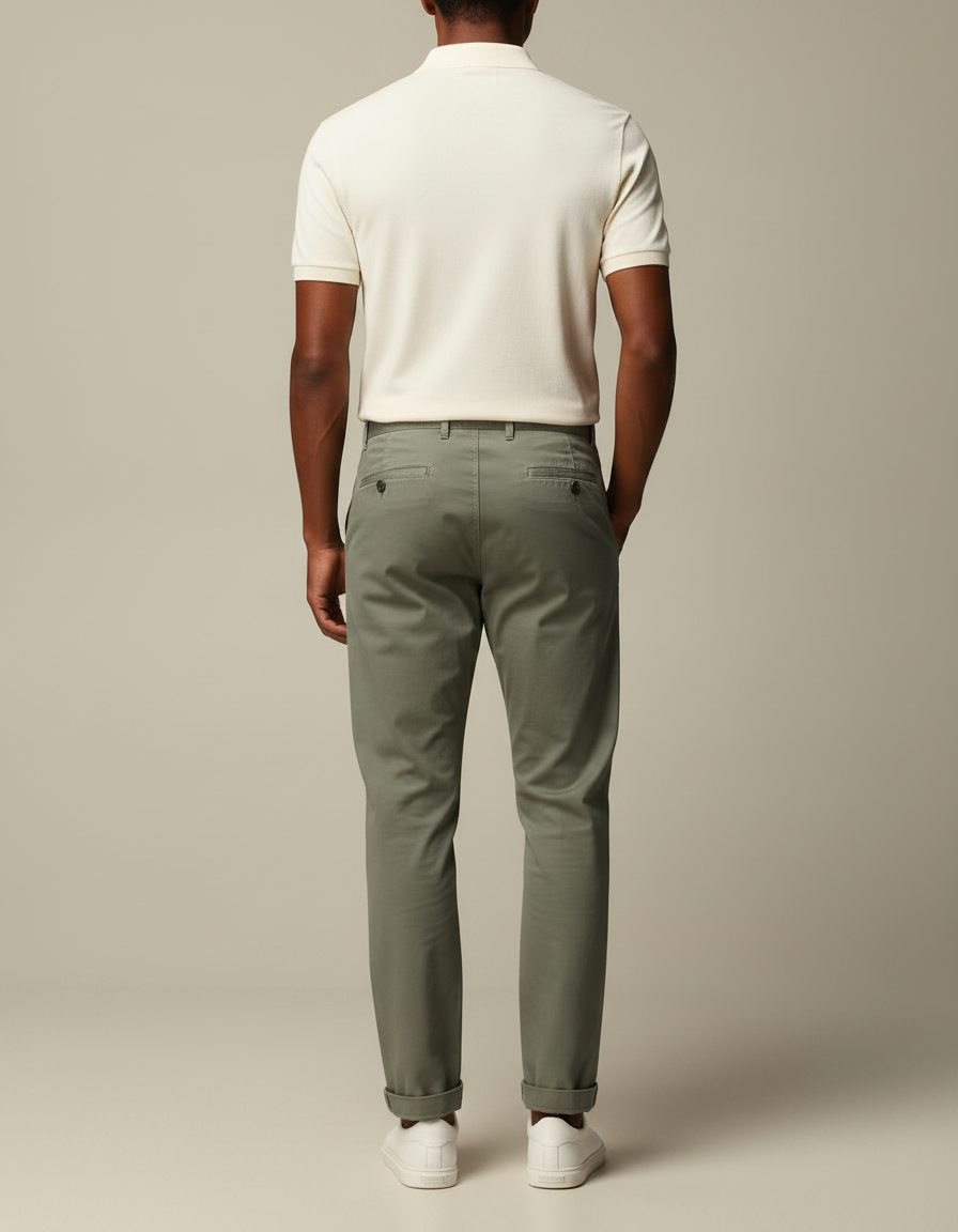 Pantalon Chino Kaki Coton Droit Tapered Homme - vue 2