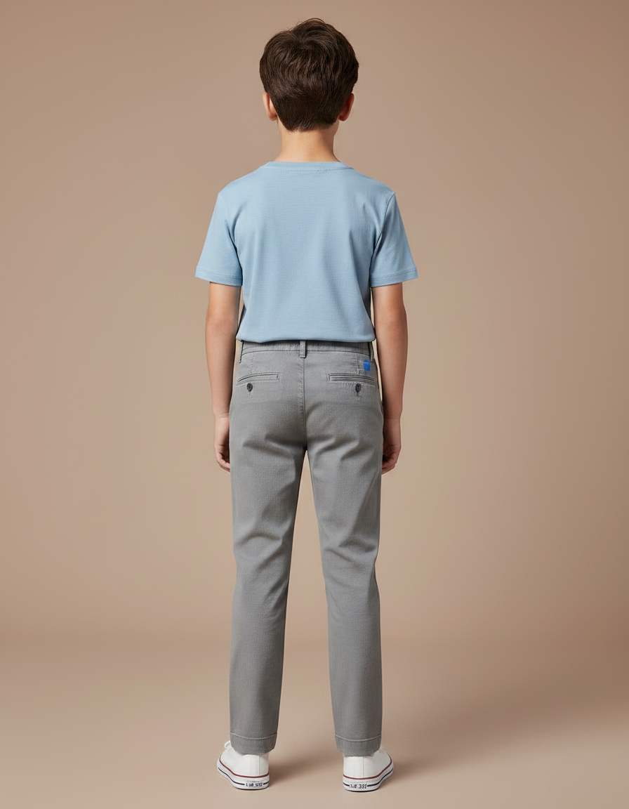 Pantalon Chino Gris Coton Droit Basique Enfant - vue 2