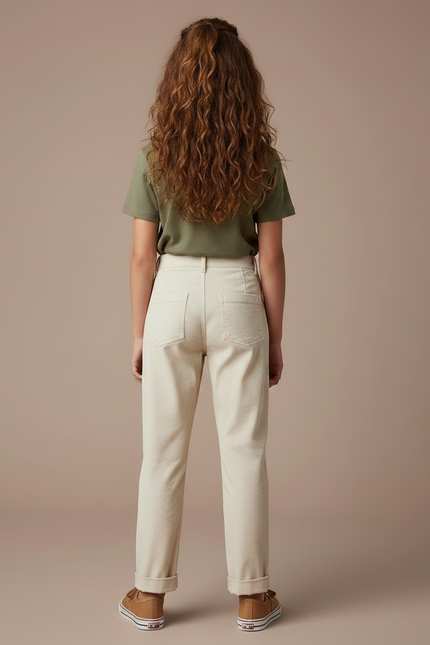 Pantalon Chino Crème Côtelé Plissé Ample Enfant - Beige Cordé - vue 2