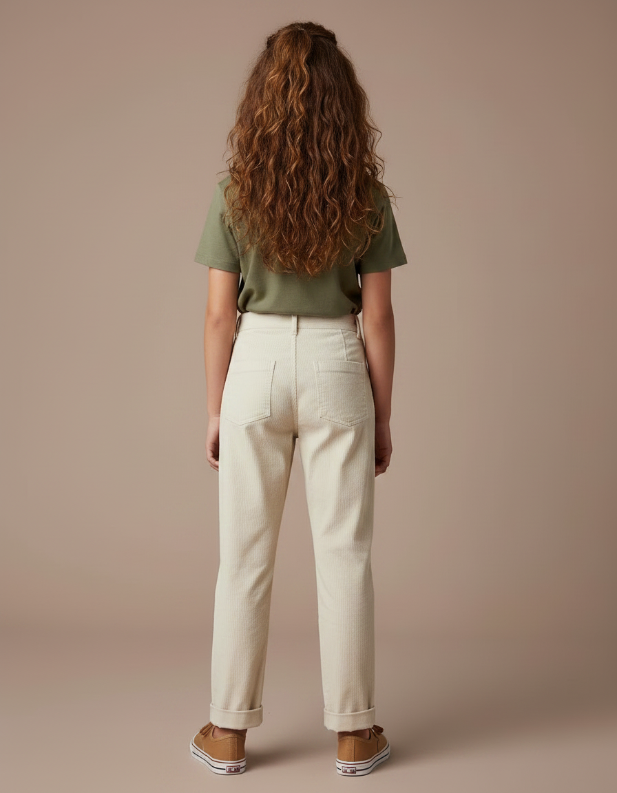 Pantalon Chino Crème Côtelé Plissé Ample Enfant - Beige Cordé - vue 2