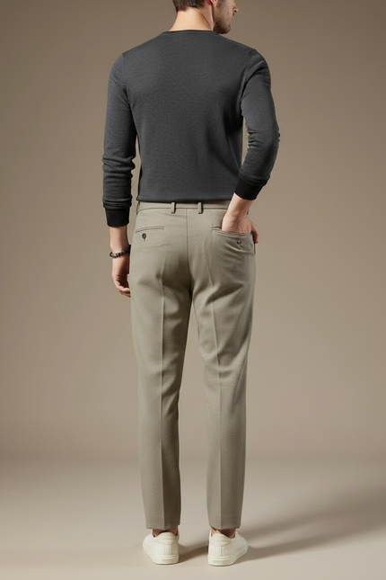 Pantalon Chino Gris Laine Plissé Droit Formel Homme - Kaki - vue 2