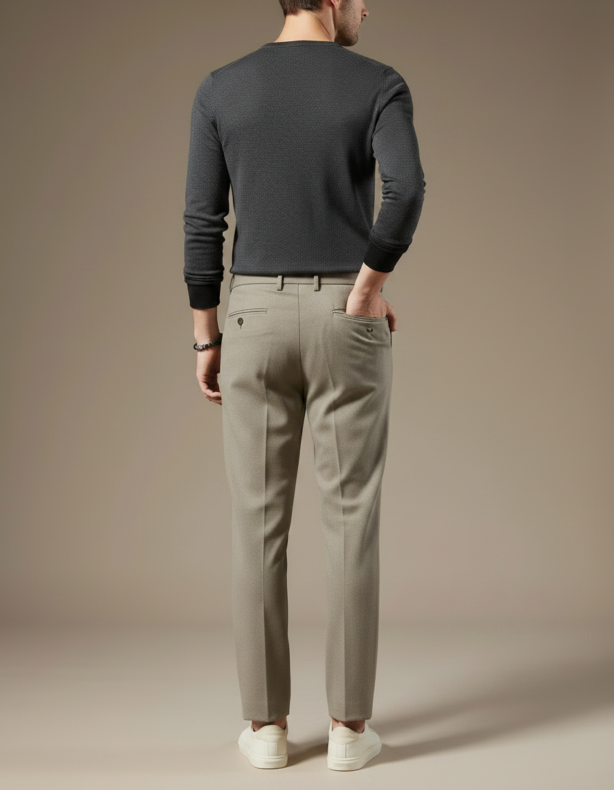 Pantalon Chino Gris Laine Plissé Droit Formel Homme - Kaki - vue 2