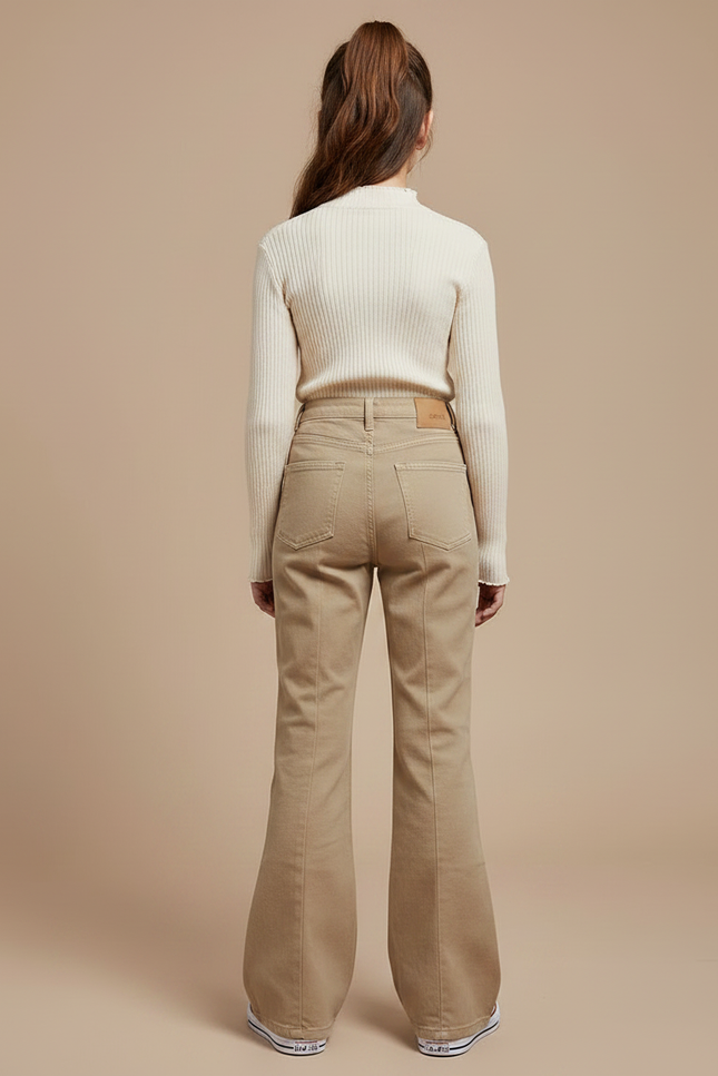 Pantalon Chino Kaki Évasé Ample Taille Haute Fille - Gabardine - vue 2