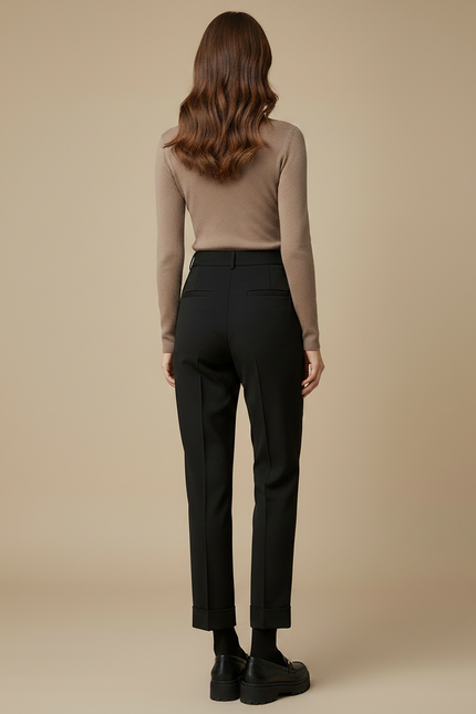 Pantalon Chino Noir Coupe Droite Élégant Décontracté Femme - Gabardine - vue 2