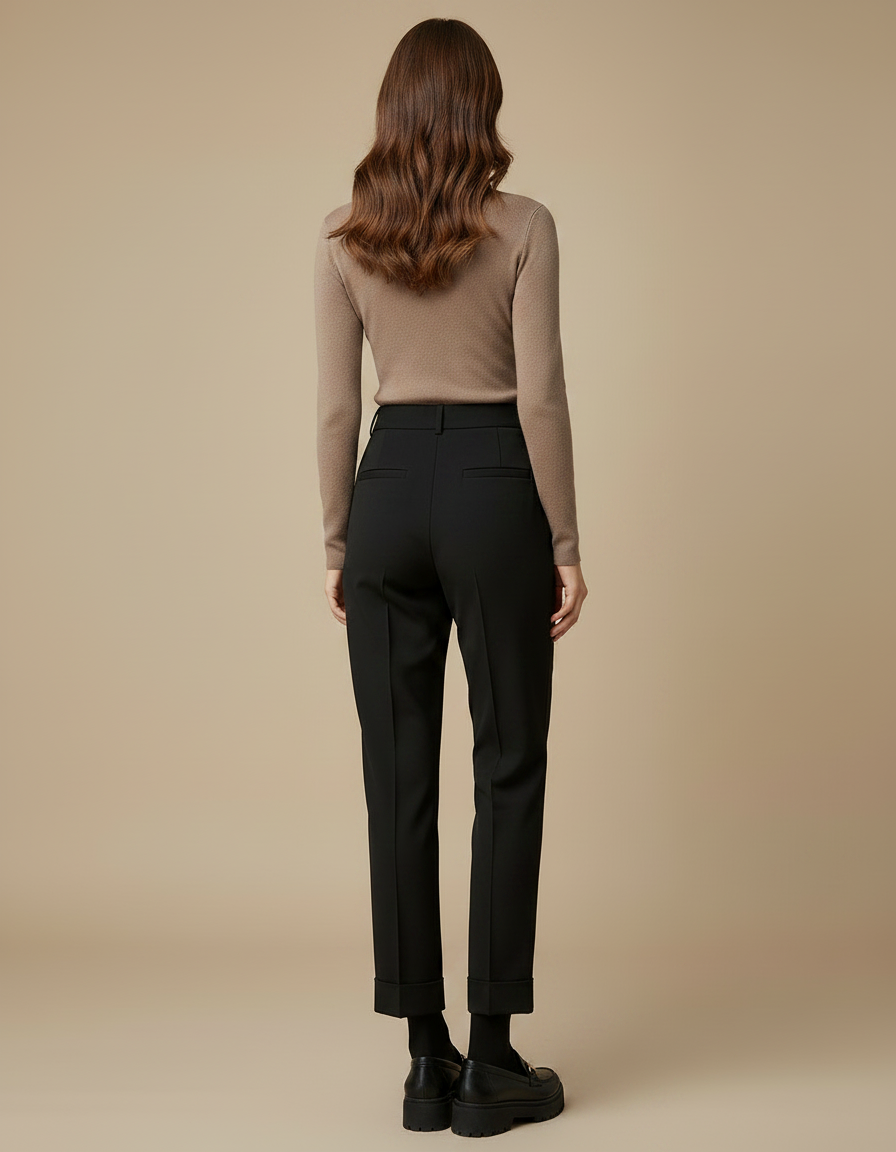 Pantalon Chino Noir Coupe Droite Élégant Décontracté Femme - Gabardine - vue 2