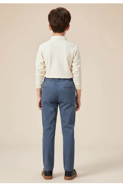 Pantalon Chino Bleu Coton Droit Confortable Garçon - vue 2