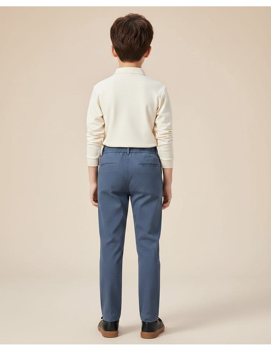 Pantalon Chino Bleu Coton Droit Confortable Garçon - vue 2