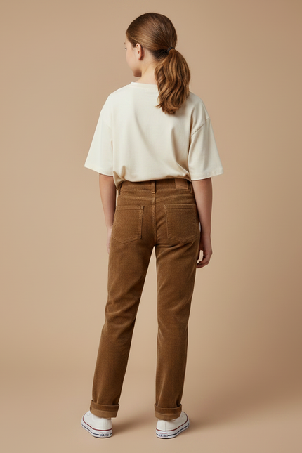 Pantalon Chino Velours Côtelé Marron Droit Enfant - Cordé - vue 2
