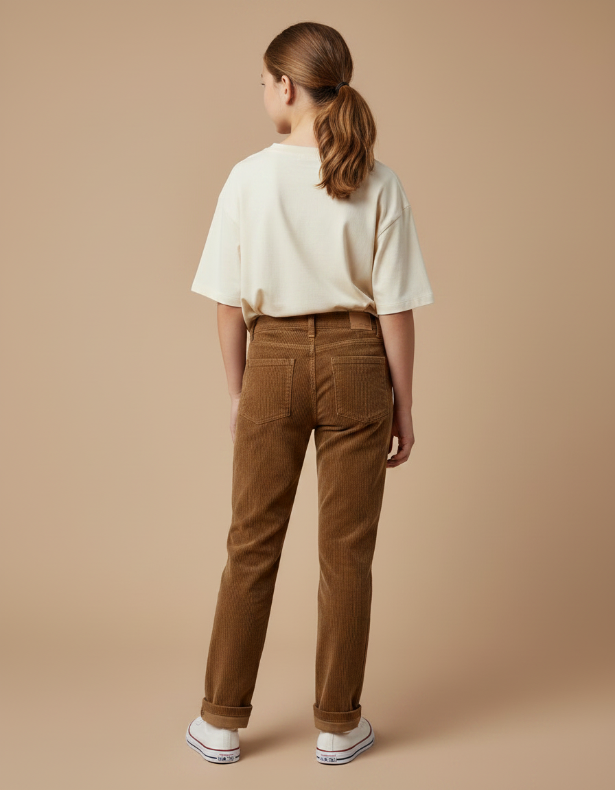 Pantalon Chino Velours Côtelé Marron Droit Enfant - Cordé - vue 2