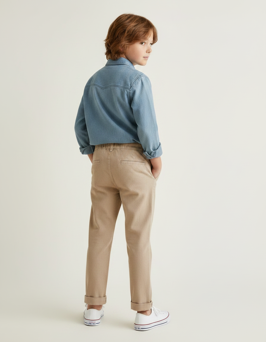 Pantalon Chino Beige Coton Décontracté Enfant Confortable - vue 2