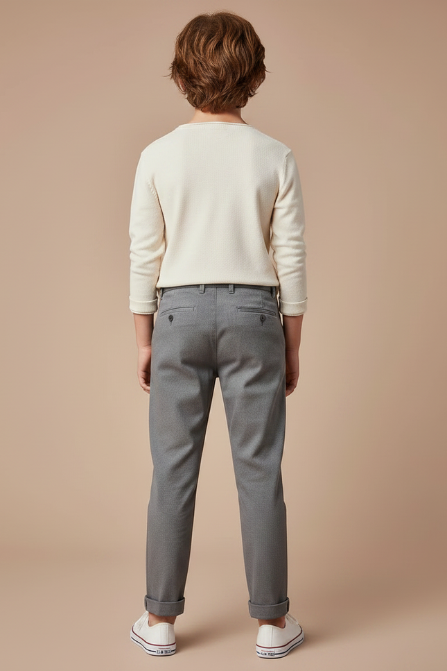 Pantalon Chino Gris Garçon Slim Coton Élégant - vue 2