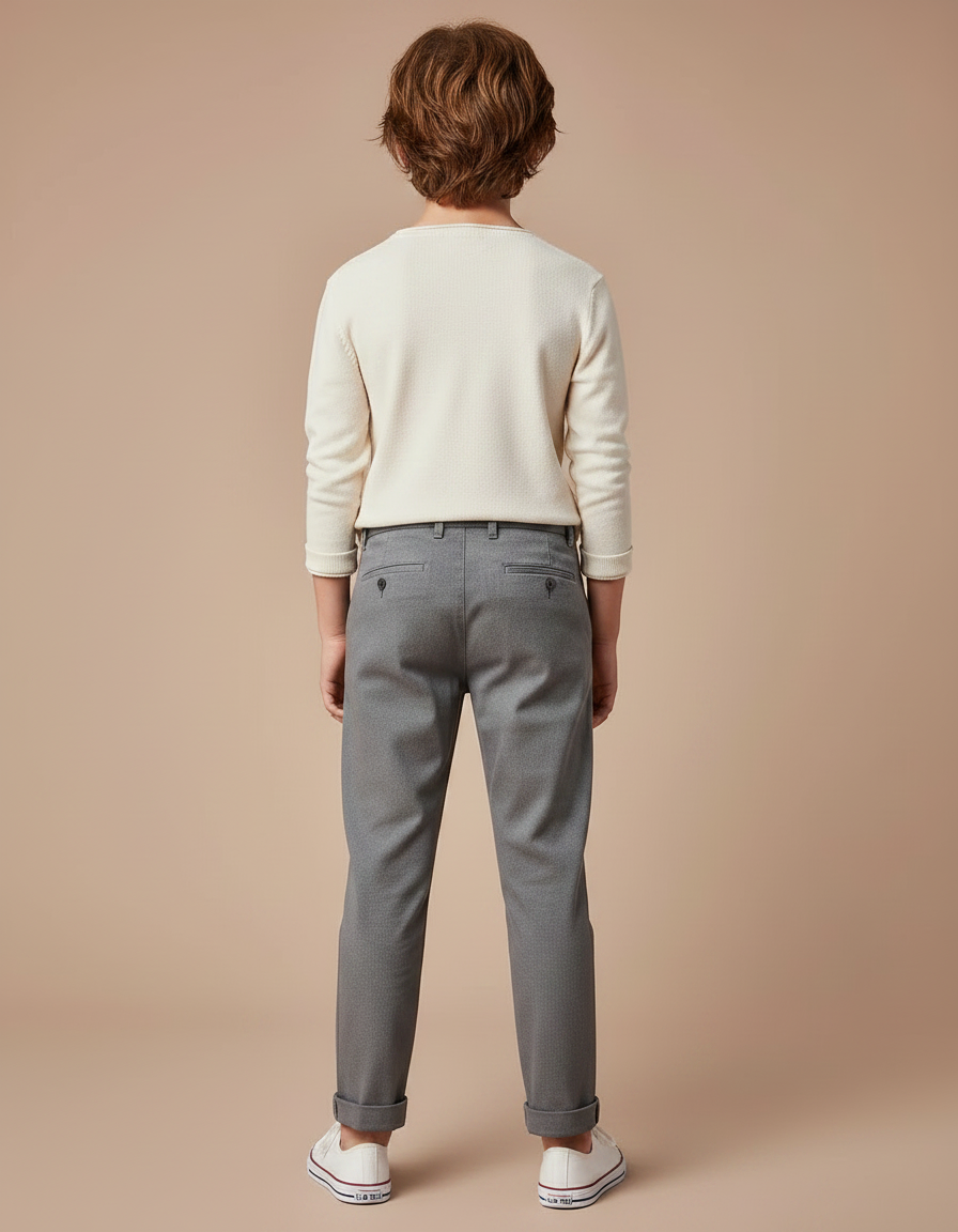 Pantalon Chino Gris Garçon Slim Coton Élégant - vue 2