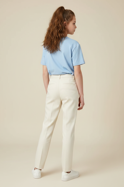 Pantalon Chino Crème Droit Classique Élégant Fille - Beige Gabardine - vue 2