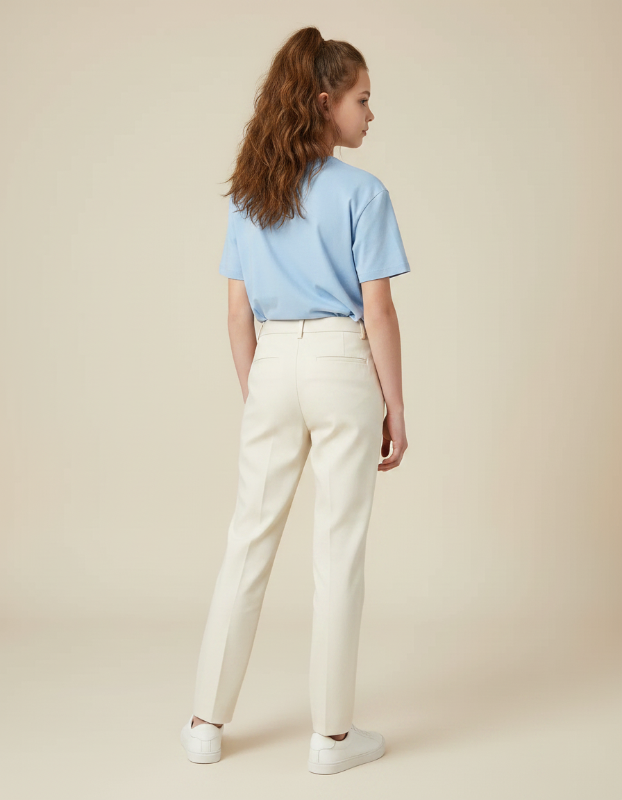 Pantalon Chino Crème Droit Classique Élégant Fille - Beige Gabardine - vue 2