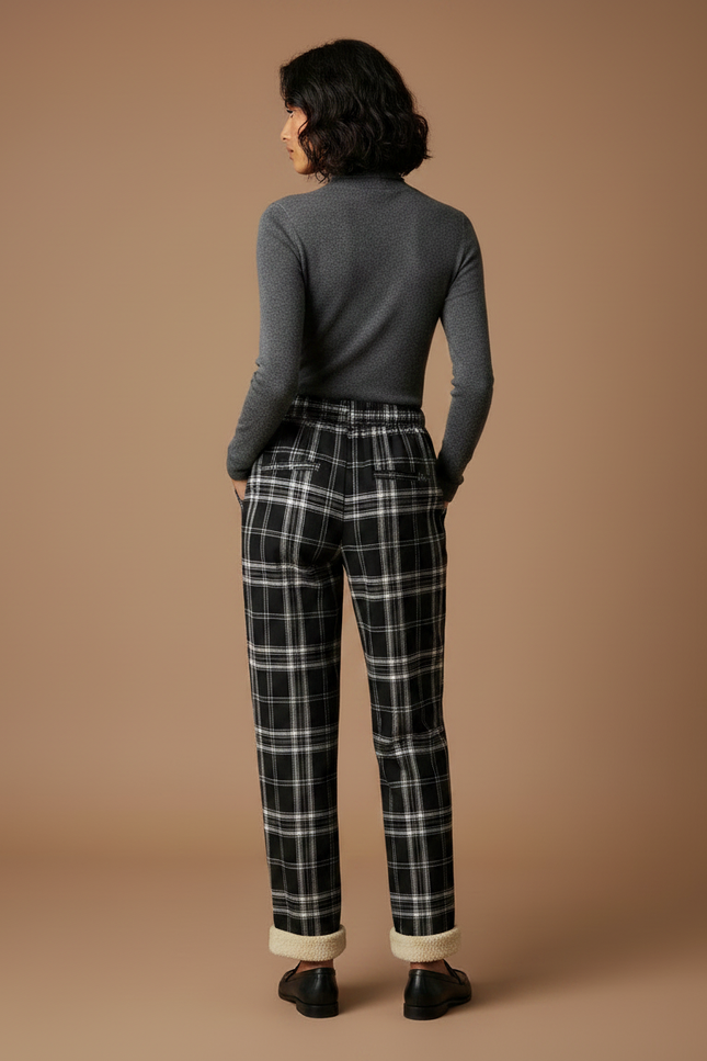 Pantalon Chino Carreaux Noir Ample Doublé Confortable Hiver - Molleton - vue 2