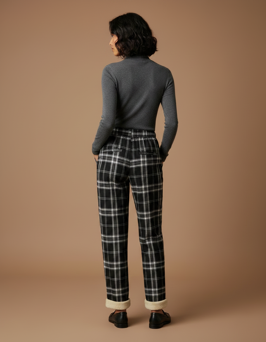 Pantalon Chino Carreaux Noir Ample Doublé Confortable Hiver - Molleton - vue 2