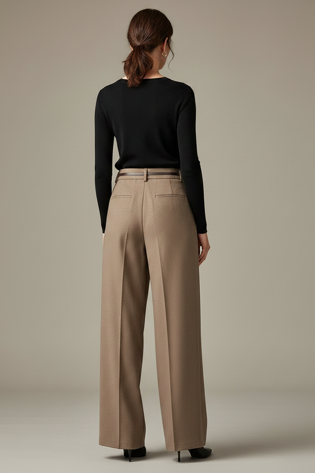 Pantalon Chino Beige Ample Plissé Chic Femme - Tweed - vue 2