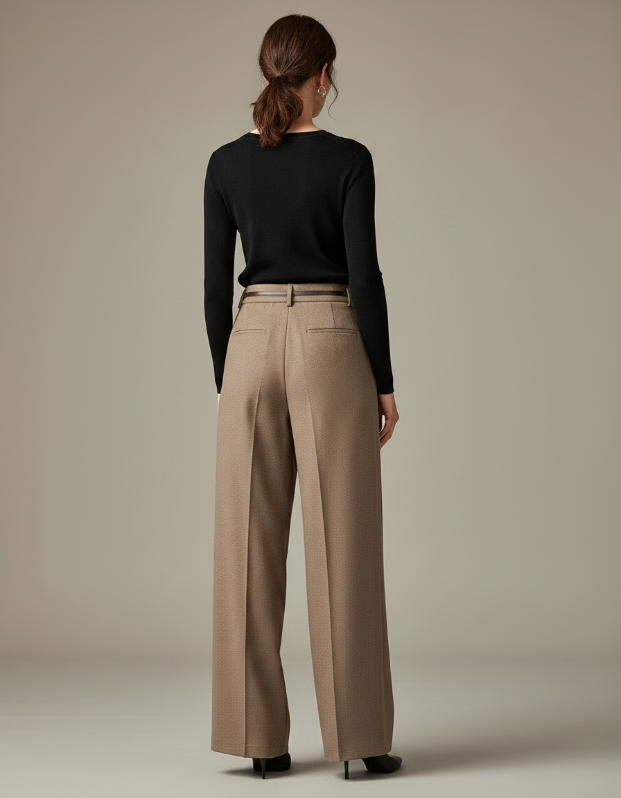 Pantalon Chino Beige Ample Plissé Chic Femme - Tweed - vue 2