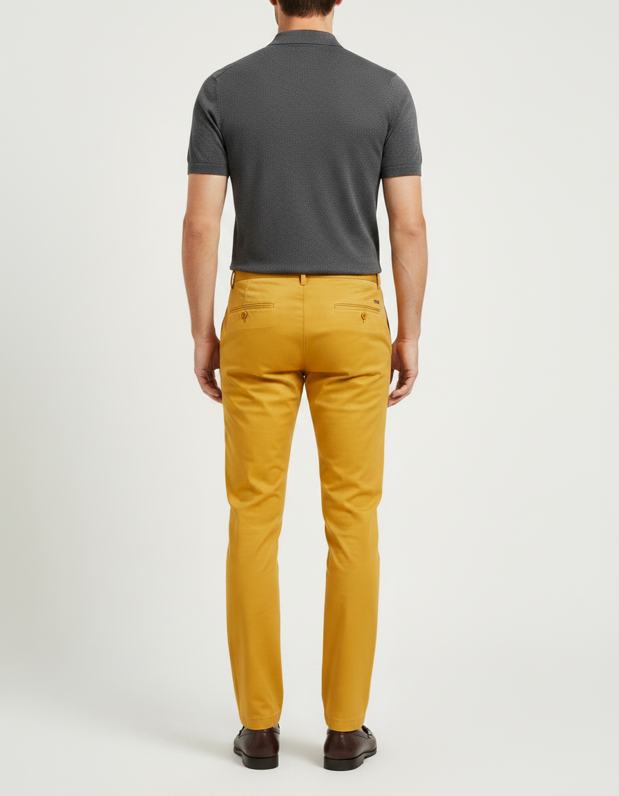 Pantalon Chino Moutarde Homme - Jaune Coton - vue 2