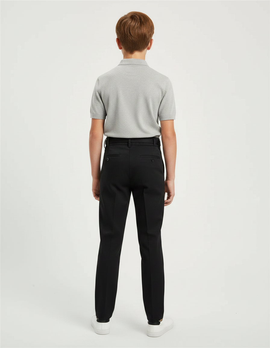 Pantalon Chino Noir Plissé Slim Enfant Élégant - Gabardine - vue 2