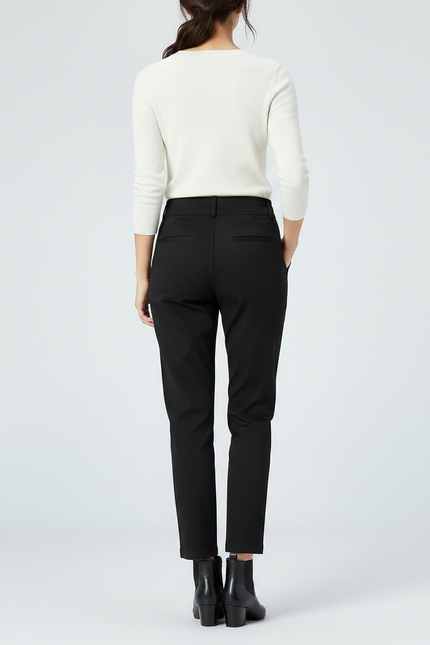 Pantalon Chino Noir Taille Haute Ajusté Femme - Gabardine - vue 2