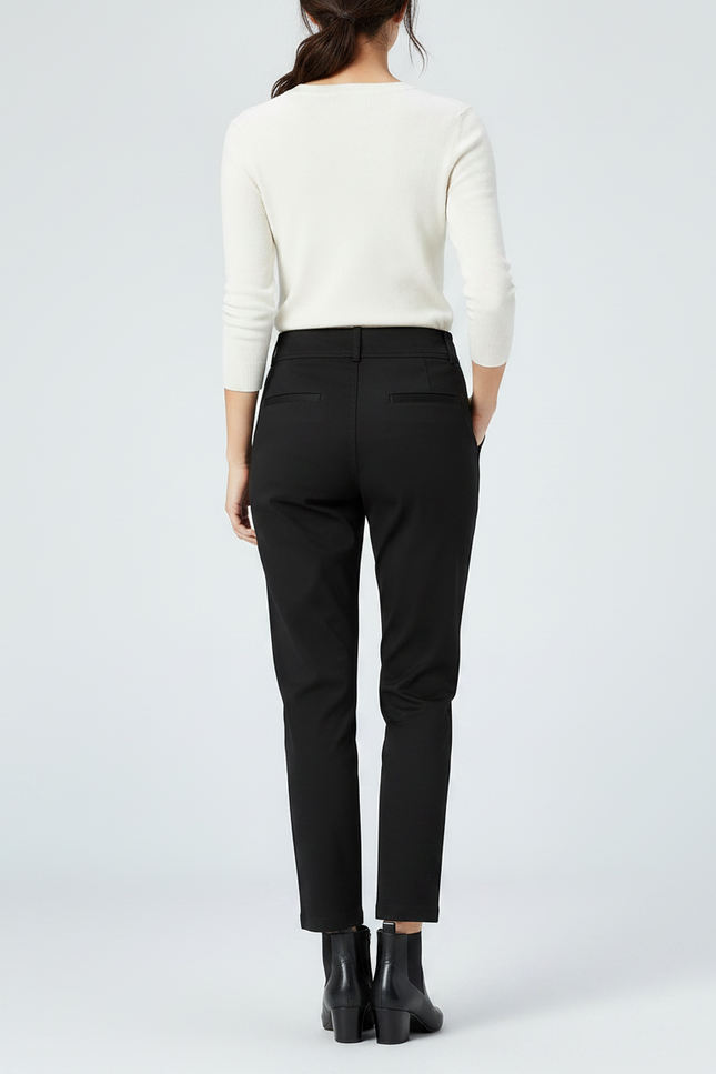 Pantalon Chino Noir Taille Haute Ajusté Femme - Gabardine - vue 2