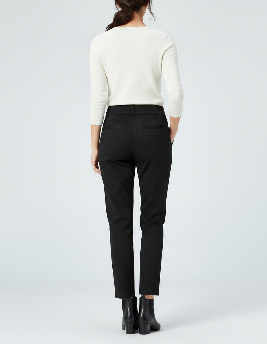 Pantalon Chino Noir Taille Haute Ajusté Femme - Gabardine - vue 2