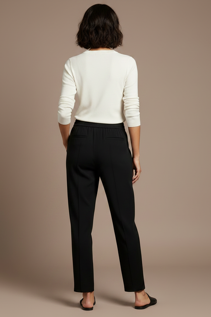 Pantalon Chino Noir Droit Fluide Élastique Femme - Polyester - vue 2