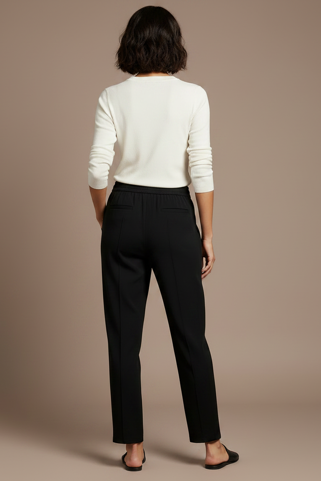 Pantalon Chino Noir Droit Fluide Élastique Femme - Polyester - vue 2